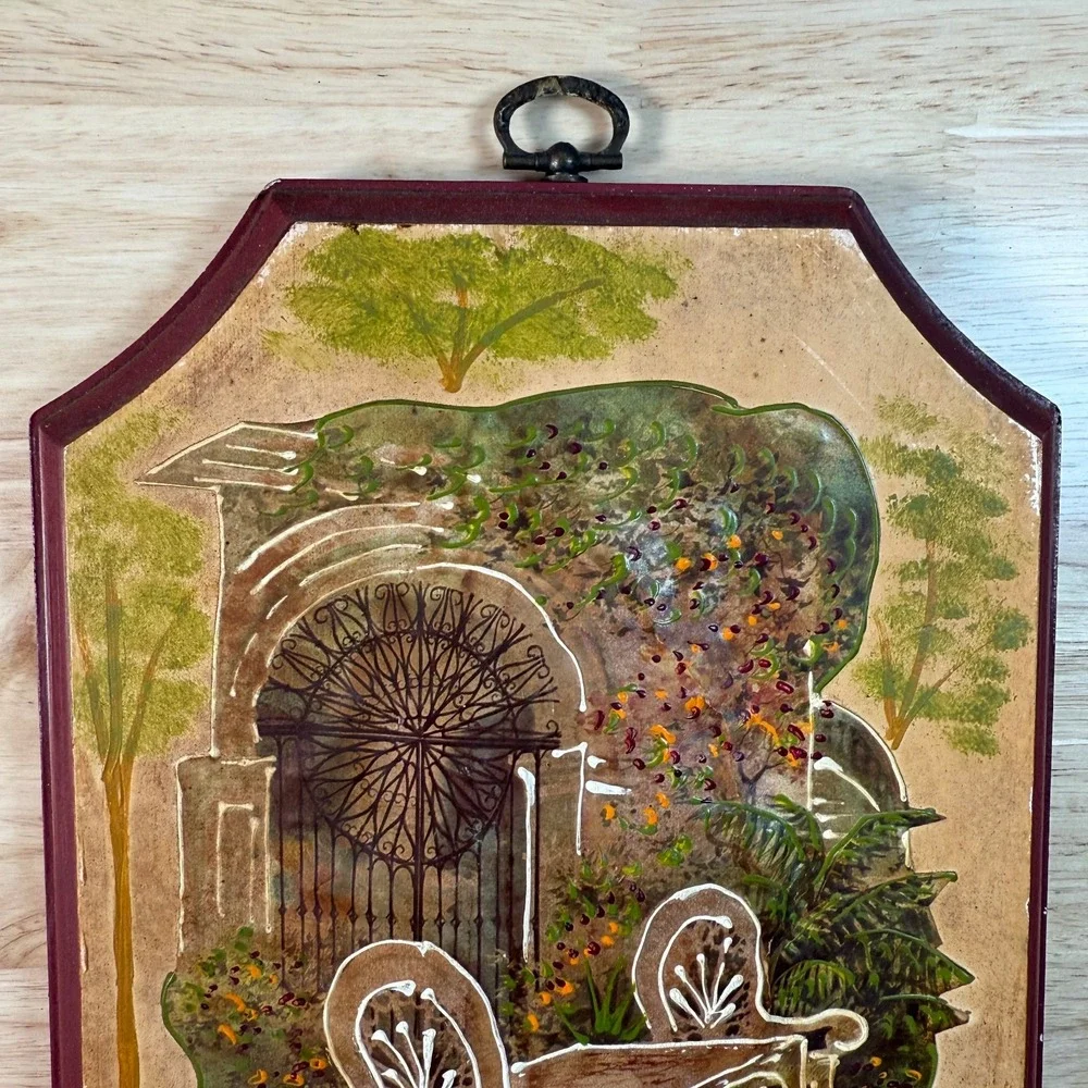 Vintage Italian Garden Patio Iron Gate Decor Wooden Wall Hanging Art Plaque